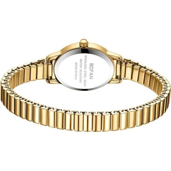 Gold Quartz Watch for Women Small Dial Stainless Steel Stretch Band Waterproof - Picture 3 of 7